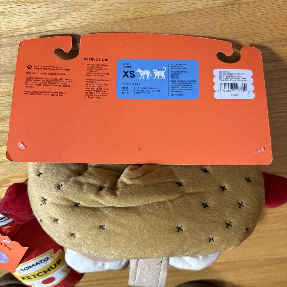Dog Cat Pet Costume Hot Dog Ketchup New‎ Halloween Cosplay Parade Size XS Small